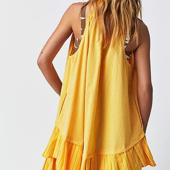 Free People Be Real Mini Dress Striped Printed Smocked NWT S & M - Picture 3 of 9